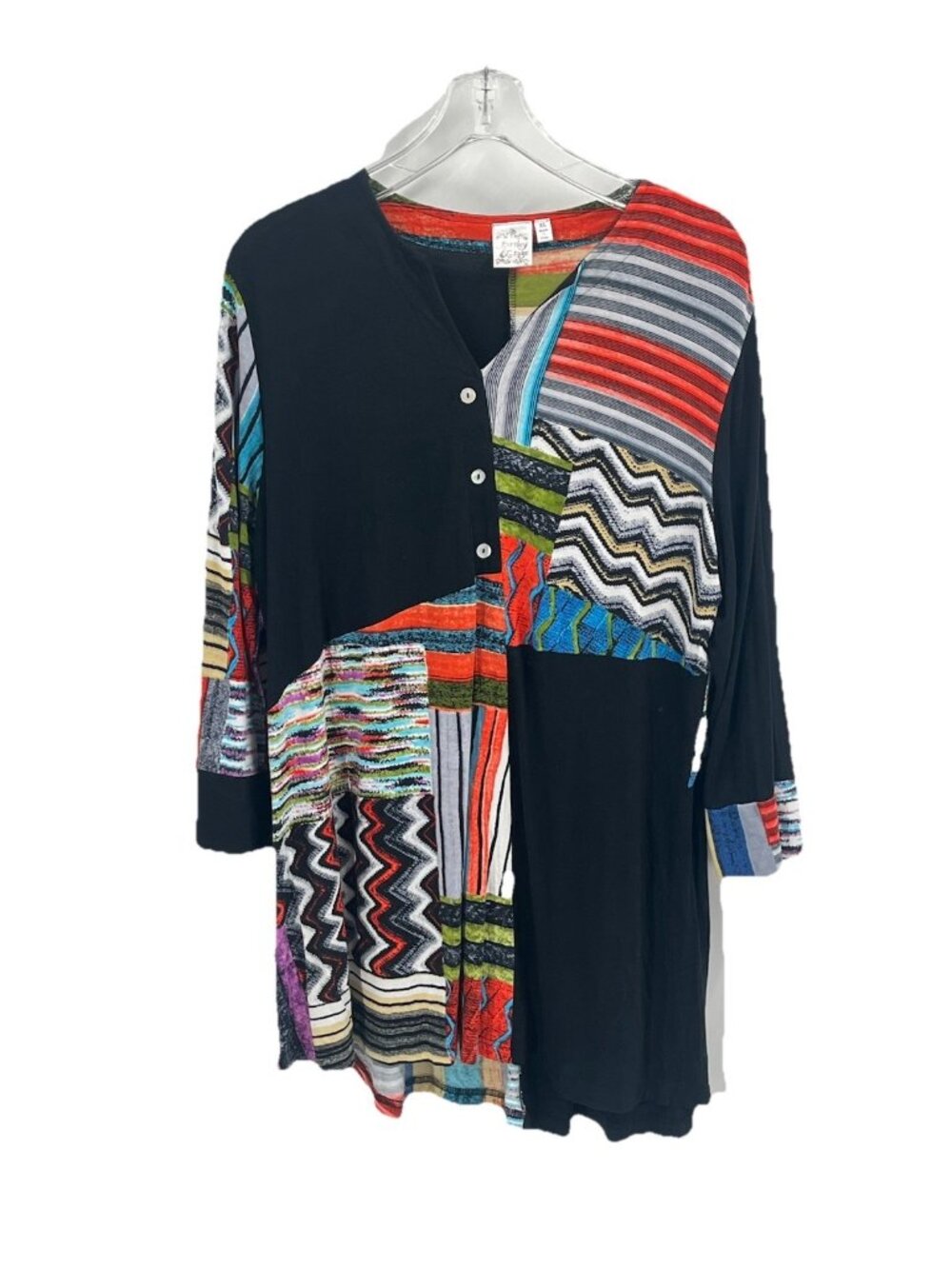 Paisely & Sage Tunic Top Sz XL Mixed Print Patchwork Boho Artsy Lagenlook
